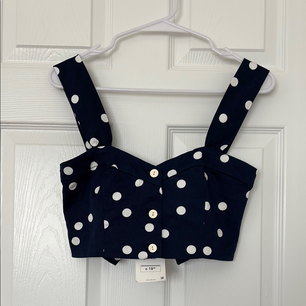 Polka Dot Crop Top - Navy and White